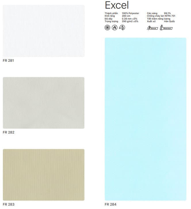 Bảng màu rèm cửa Modero mã Excel