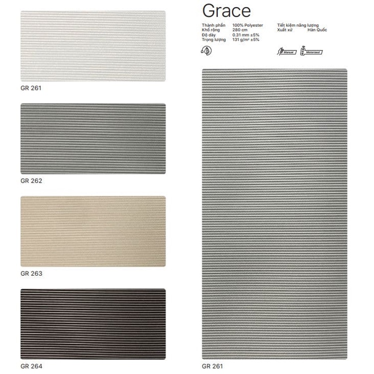 Bảng màu rèm sáo cuốn hàn quốc đẹp - Mã Grace