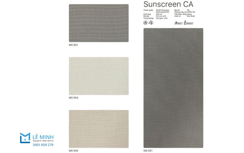 Rèm sáo cuốn Hàn Quốc – Mã Sunscreen CA dạng lưới screen, lấy sáng tự nhiên, giảm chói và cản tia UV hiệu quả, phù hợp căn hộ và văn phòng hiện đại.