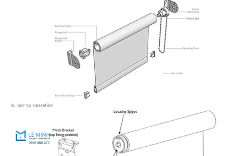 Cấu tạo rèm tự động phòng khách gồm motor, thanh ray và hệ điều khiển thông minh giúp vận hành êm ái.