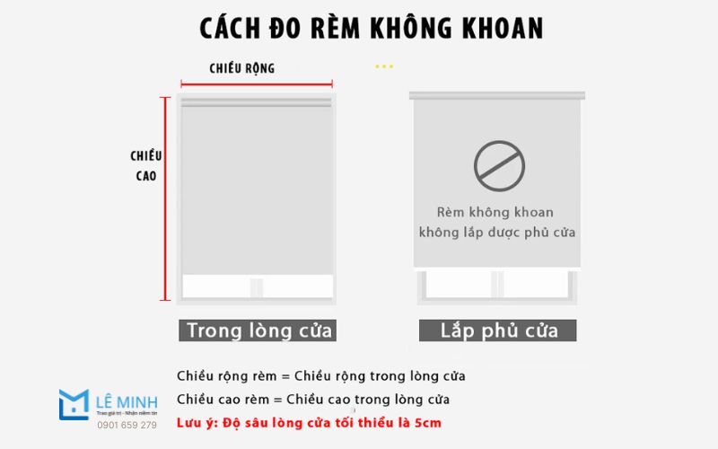 Ảnh hướng dẫn đo và lắp đặt rèm cuốn cửa sổ không cần khoan bằng keo 3M tại nhà đơn giản.