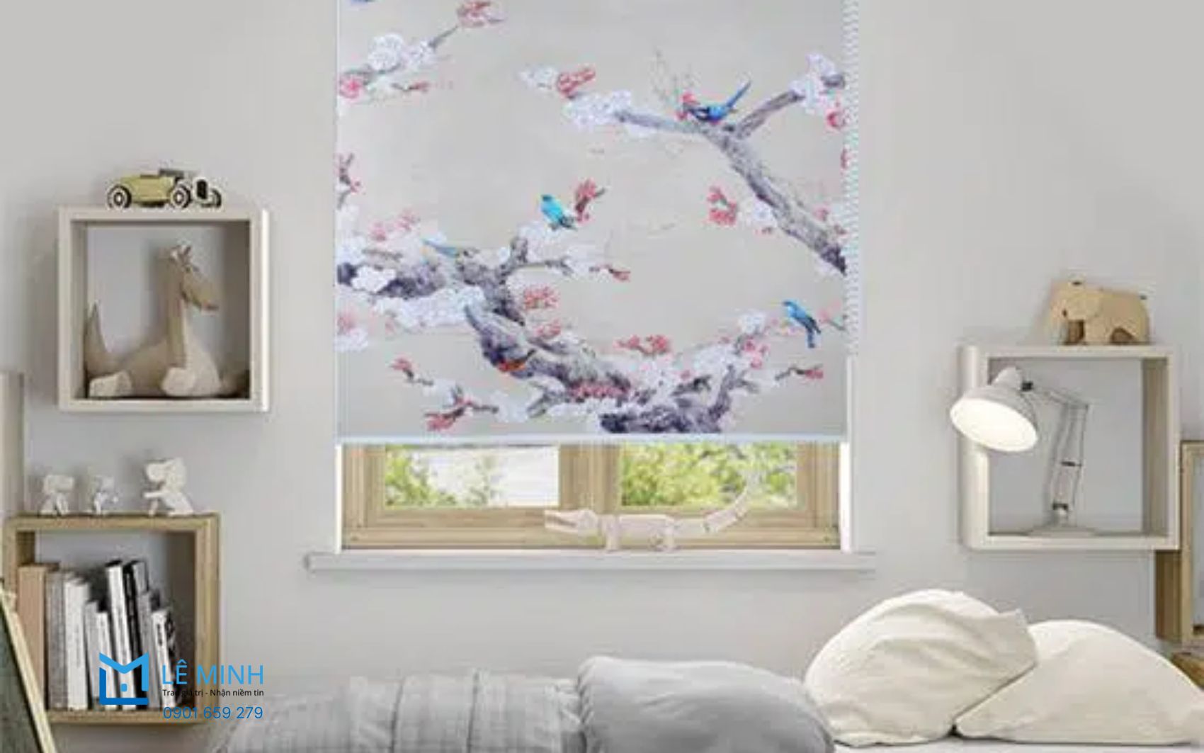 Rèm cuốn tranh phòng ngủ in tranh nghệ thuật tạo điểm nhấn không gian