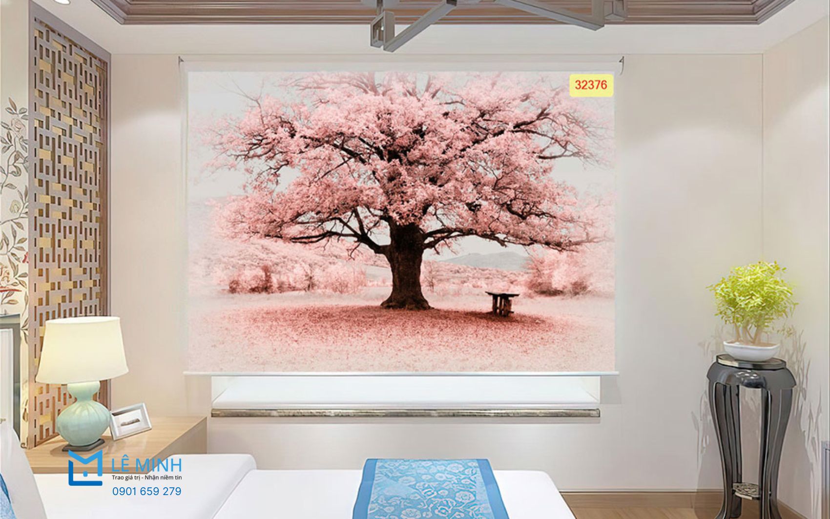 Rèm cuốn tranh phòng ngủ đẹp phong cách hiện đại cho căn hộ chung cư