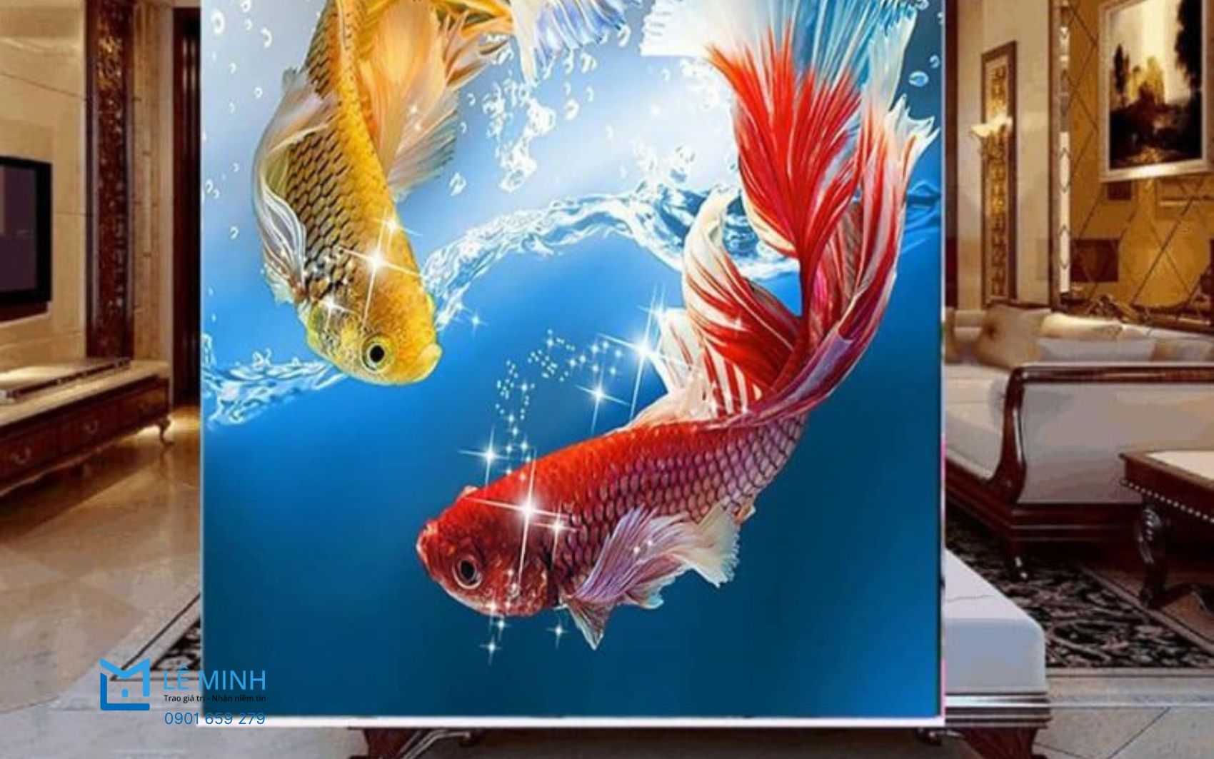 Rèm cuốn tranh phòng ngủ in tranh phong thủy sang trọng